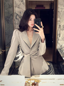 DANTING | Elegant Gray Waist-cinching Suit Set