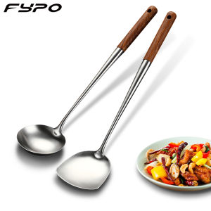 Fypo ทัพพีตักซูปสาตนลวก การกระทะยาวทัพพีกันลวกด้ามไม้ ร้านอาหาร เครื่องมือทำอาหารบ้าน