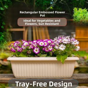 I.R.I.S | Rectangle Plastic Planting Pot for Balcony Ceramic Look Large