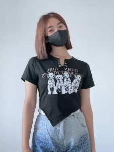 Wellday Chic Design Pin Style Korean Dalmatians Dog Printed irregular Women Girl Tshirt Crop Top