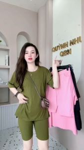 Set Bộ Nữ Thun ĐŨA LẠNH Quần Ngố + Áo FORM RỘNG xẻ tà (Bigsize 45-75kg)