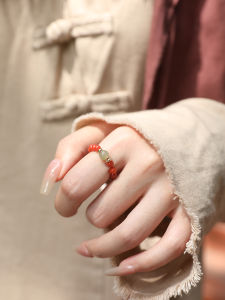 Original Design South Red Turpan Grape Seed Ring Turpan Red Lotus Fashion Jewelry for Women Traditional Chinese Style Wedding Engagement