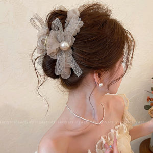 RUIQIU | Pearl Bow Mesh Barrette Hair Clip