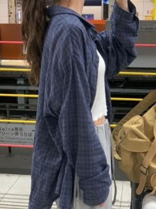 Áo Khoác Sơ Mi Kẻ Caro Rộng Rãi Đa Năng Áo Khoác Ngoài Dài Tay Chất Liệu Khác 100% Áo Sơ Mi Nữ Thời Trang Thu Đông