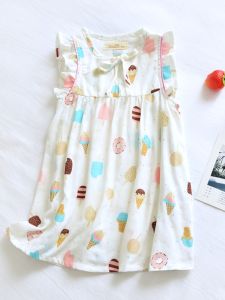 Princess Style Summer Thin Breathable Bamboo Fiber Gauze Sleeveless Dress Nightgown Home Skirt for Little Girls Kids Clothes