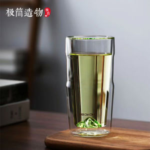 แก้วน้ำชาเขียวสองชั้นที่ทนทานต่อความร้อน แก้วน้ำชาสำหรับใช้ในบ้านสำหรับทั้งชายและหญิง