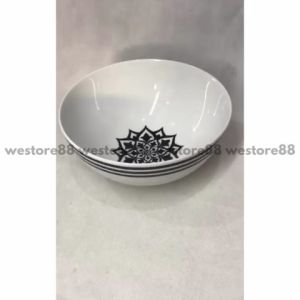 WEO IKHEMB Mangkuk makan saji elegan bunga putih garis bahan porselen