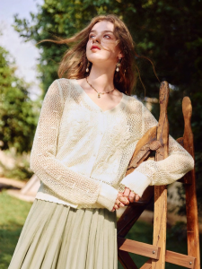 XIANGYING | French Lace Embroidery Knit Cardigan Long Sleeve