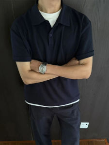 Standard Fit Polo Shirt Fake Two-Piece Short Sleeve Mens Summer High-End American T-Shirt CleanFit Shoulder Half Sleeve Royal Blue