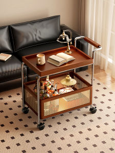 JIUCHUANG | Vintage Real Wood Multi-Function Side Table On Wheels