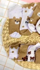 DRKS17 Kaos Kaki Wanita Motif Baby Bear Brown Kaoskaki Beruang Fashion Korea Women Sock