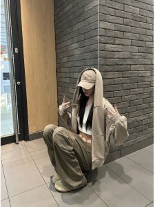 Áo Nỉ Cổ Tròn Dáng Rộng Phong Cách Mỹ Cổ Điển Dành Cho Nữ Mùa Thu Cotton Dáng Ngắn Thoải Mái Áo Khoác Ngoài Thể Thao