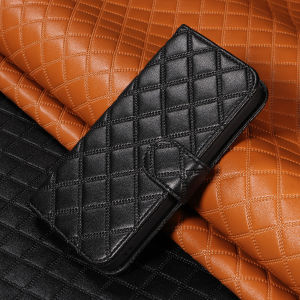 Faux Leather Phone Case for IPhone 17e 16 15 14 13 12 11 Pro Plus Pro Max Stylish Embossed Plaid Drop-proof Cover Built-in Stand