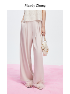 MandyZhang High Waist Wide Leg Pants Womens Loose Drapey Pink Summer Straight Cut Suit Trousers Casual Long Pants