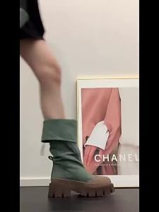 2024 New Thick Bottom Denim Mountaineering Long Boots Female High-Heeled High Top Western Cowboy Boot High Leg Boot Knight Boots Women