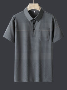 With Pockets! Ice-Feeling Stripes Polo Shirt Short-Sleeved Mens Summer Thin Business Casual Lapels T-Shirt Breathable Tops