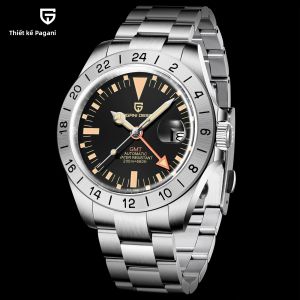 Đồng Hồ Nam Pagani Design GMT 2024 Máy Cơ Tự Động Kiểu Dáng Cổ Điển Retro Thép Không Gỉ Chống Nước 200m Dạ Quang Chống Sốc