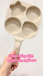 Chảo 4 ngăn cán gỗ màu nude chống dính kháng khuẩn dùng cho bếp từ và bếp gas