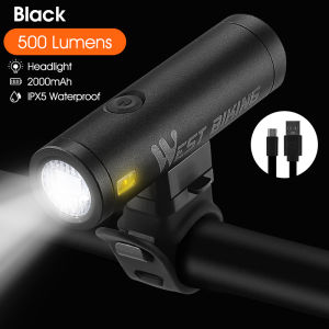West Biking | WEST BIKING Bicycle Front Light 500LM USB Rechargeable Aluminium Alloy Flashlight Cycling Headlight Aluminium Alloy Bike Lamp
