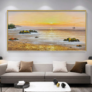 Handmade Painting Rising Sun Living Room Entrance Decorative Painting Sunrise Corridor Painting Accessible Luxury Sea View Landscape Mural
