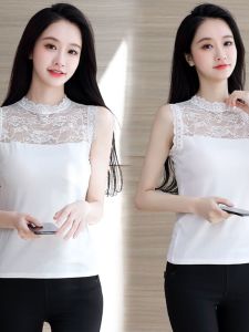 Women's Hollow Out Lace Trim Stand Collar Sleeveless Vest: A 2024 Spring & Autumn Commute Style