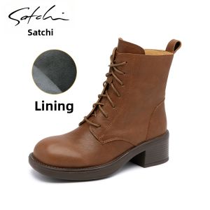 Lace-up Mid-Heel Casual Short Boots