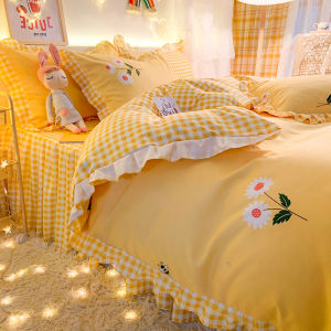 Princess Style Bedding Set Four Pieces Korean Thickened Floral Bed Skirt Cover Girls Bedding Durable All Seasons Quilt Cover