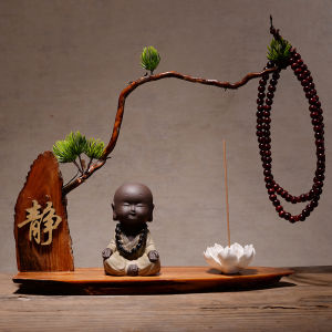 Creative Chinese Style Entrance Antique Shelf Purple Clay Ornaments Zen Little Monk Home Decoration Ceramic Dharma Crafts