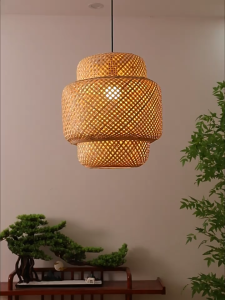 Japanese Bamboo Woven Lamp Retro Teahouse Lantern Pendant Light Wabi-sabi Bamboo Dining Light Rattan Hanging Light Restaurant Decoration Chandelier