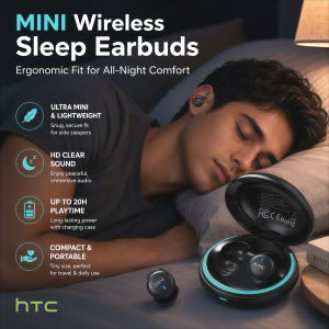 HTC NE92 Mini Bluetooth Earphones for Sleeping Sports Wireless Headphones with Mic Noise Reduction TWS Soft In-ear Earbuds