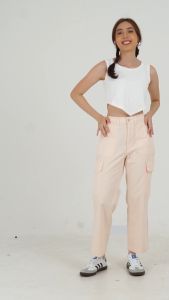 3Second Celana Cargo Panjang Tasya High Waist Cotton Stretch C070823
