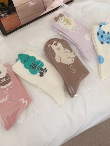 ถุงเท้าลายแมวในป่า 5 คู่ ถุงเท้าผู้หญิง ถุงเท้าลายการ์ตูน ถุงเท้าครึ่งแข้ง ถุงเท้าผู้หญิง สไตล์ฤดูใบไม้ผลิและฤดูใบไม้ร่วง