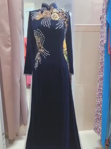 Áo dài nhung xanh đen áo dài cho mẹ Áo dài bà sui áo dài dự tiệc SANG TRỌNG