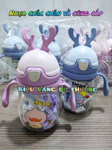 Combo 2 Bình nước cho bé Bình nước dễ thương có ống hút cho bé tập uống có van chống sặc cao cấp 300ml bằng nhựa PP chịu nhiệt tốt có dây đeo.
