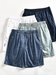 กางเกงขาสั้นผู้ชายทรงหลวมเอวยางยืดผ้าฝ้ายแท้หลวมสบายๆ สำหรับฤดูร้อน กางเกงขาสั้นผ้าฝ้ายแท้พิมพ์ลายแฟชั่นสำหรับผู้ชาย