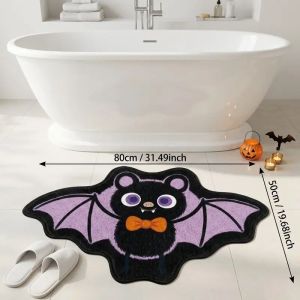 VIKAMA Halloween Irregular Bat Area Rug Cartoon Bow Tie Design Non‑Slip Floor Carpet For Bedroom Dorm Indoor Holiday Decor