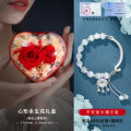 999 Pure Silver Half Bracelet Lock Charm Women's Bracelet Creative Gift Box Birthday Present for Mom Girlfriend Silver Color. 