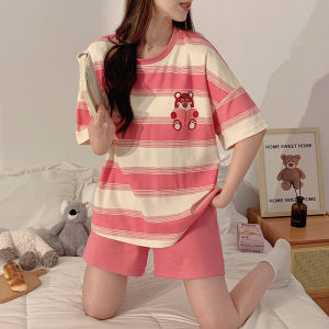 Summer New Style Pure Cotton Cat Print Sleepwear Womens Loose Fit Home Clothes Short Sleeve round Neck Comfortable Nightgown