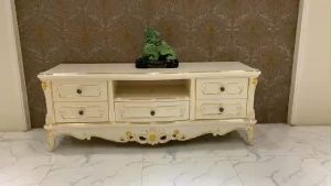 Kệ tivi phòng khách tân cổ điển dát vàng gỗ tự nhiên nhập khẩu 618