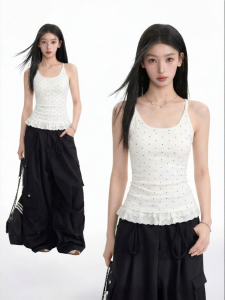BAIDAIFEI | Dotted Crop Top Halter Summer Wear