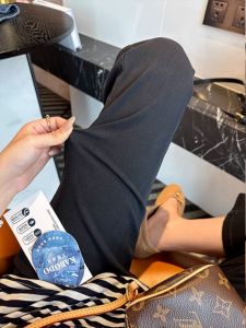 Black Ice Silk Elastic French Bread Pants Women Summer Thin Large Size Pear Shape Small Nine Straight Leg Jeans High Waist