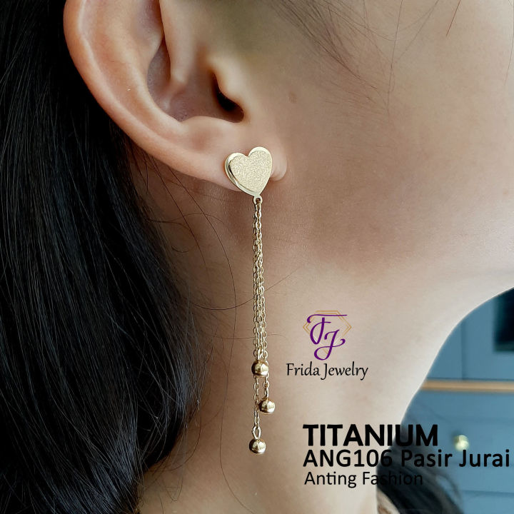 Anting Ori Titanium Jurai Panjang Love Pasir Elegan Mewah Anti