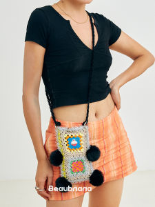 Hand Crocheted Yellow Banana Mobile Phone Bag Womens Cupcake Pattern Crossbody Bag for Strolling Soft Washable Lockable