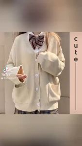Áo khoác len Cardigan nữ dài tay cài cúc kèm túi dễ thương phong cách học sinh JK Nhật Bản A00075