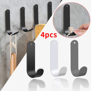 4pcs Self-Adhesive J-Shaped Hooks Hardware Accessories Hooks Black White Gray Hanging Towels Keys Clothes Bags