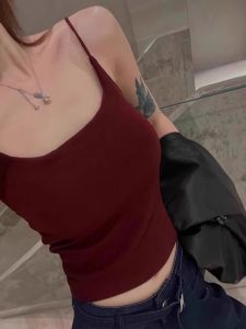 Ankela Red Beautiful Slim-Fit Camisole Vest Female Underwear That Makes Your Back More Beautiful Bra Integrated with Chest Pad Brushed Tops