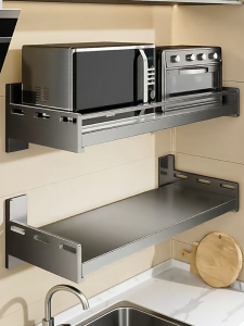 B&W | No-drill Wall-mounted Kitchen Microwave Storage Rack Under Cabinet Hanging Shelf