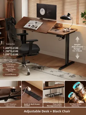 DONGMU | Electric Adjustable Flip Top Solid Wood Desk
