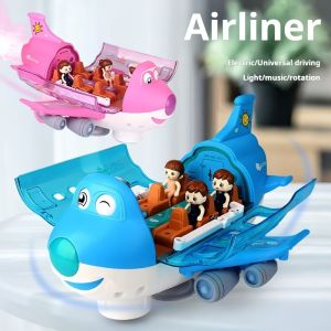 Automatic Airplane Toy 360° Rotation Walking Airplane with Lights & Music – Obstacle Avoidance All-Round Movement Automatic Switching Pink/Blue (Battery Not Included)