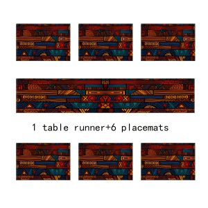 VIKAMA 5/7PC American Ethnic Style Tablecloth Set Colorful Geometric Fringe Design Restaurant Family Gathering Decoration